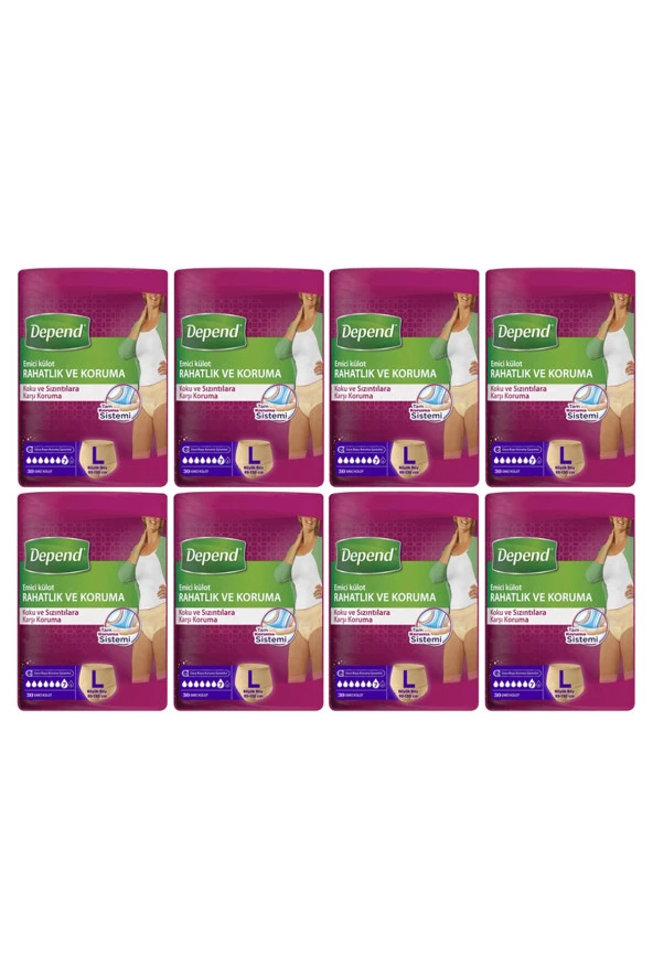 Depend Hasta Bezi Emici Külot Large Beden Büyük Boy 240 Adet 95-130 cm (30x8 Paket)