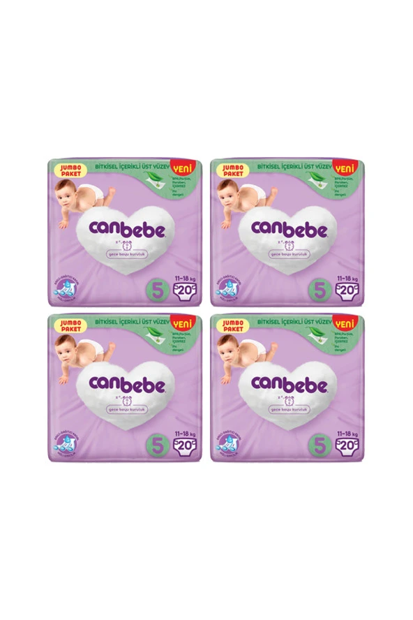 Canbebe Junior 5 Beden Jumbo Paket Bebek Bezi 20'li 4 Paket