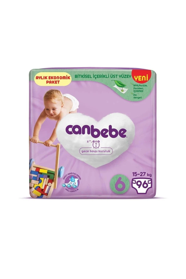 Canbebe Bebek Bezi 6 Beden XL Aylık Ekonomik Paket 96 Adet