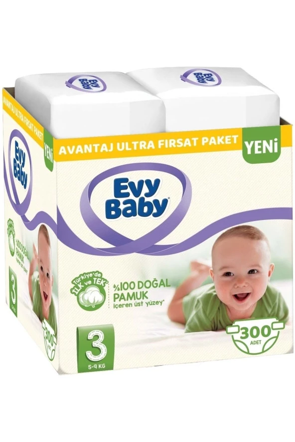 Evy Baby Bebek Bezi Beden:3 (5-9kg) Midi 300 Adet Avantaj Ultra Fırsat Pk