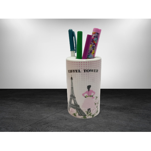 KALEMLİK EYFEL KULESİ MODEL SERAMİK OFİS GERECİ 7X7X11CM - 2