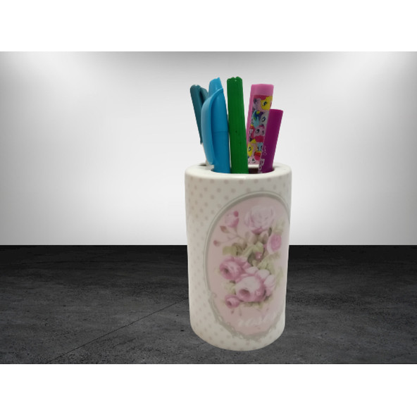 KALEMLİK BAHAR DESENLİ SERAMİK OFİS GERECİ  7X7X11CM - 3