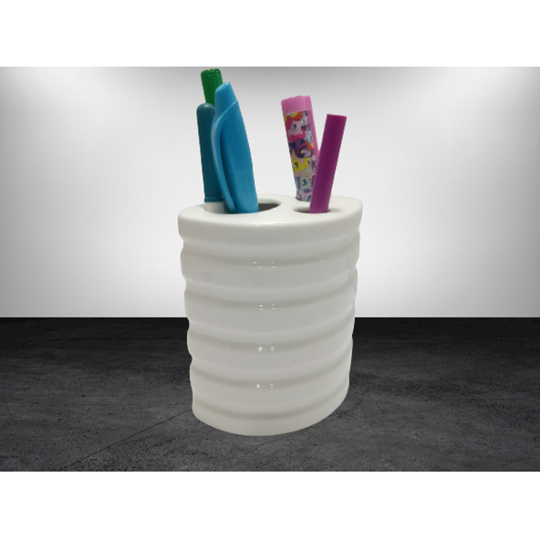 KALEMLİK OVAL ÇİZGİLİ MODEL SERAMİK OFİS GERECİ 9X6X11CM - 2