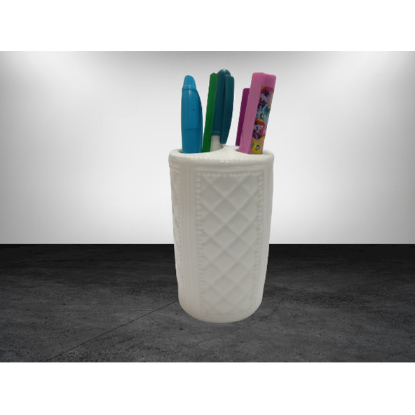 KALEMLİK BAKLAVA DESENLİ SERAMİK OFİS GERECİ 6X6X11CM - 2