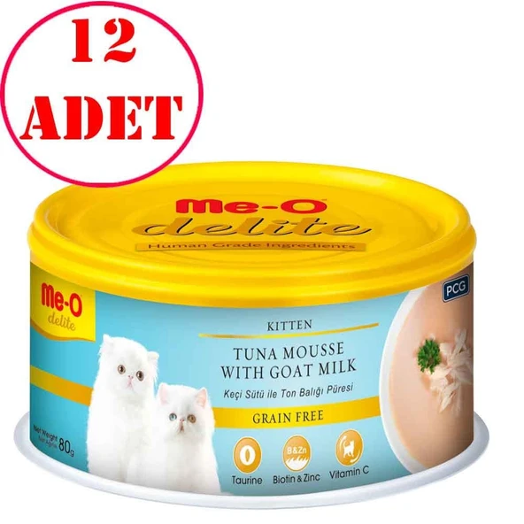Meo Delite Keçi Sütlü Ton Balıklı Tahılsız Ezme Yavru Kedi Konservesi 80 Gr 12 AD ürün görseli 1