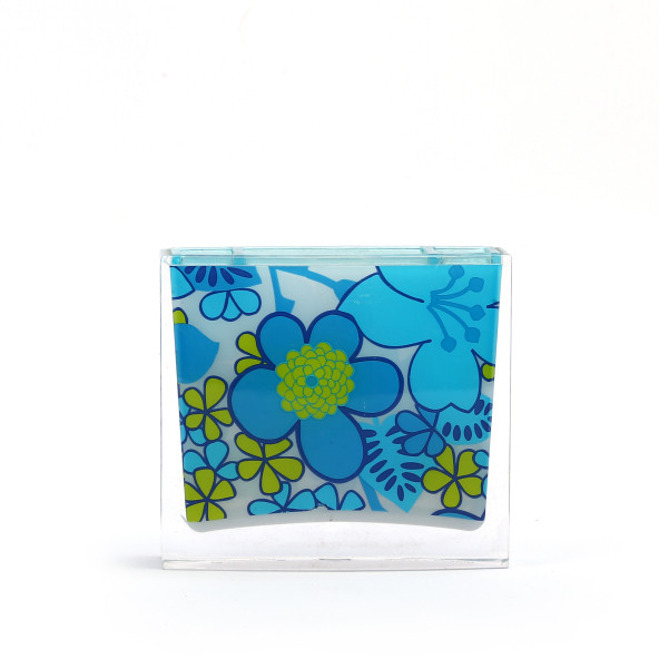 KALEMLİK MAVİ ÇİÇEKLİ AKRİLİK OFİS GERECİ  10X10X3CM - 3