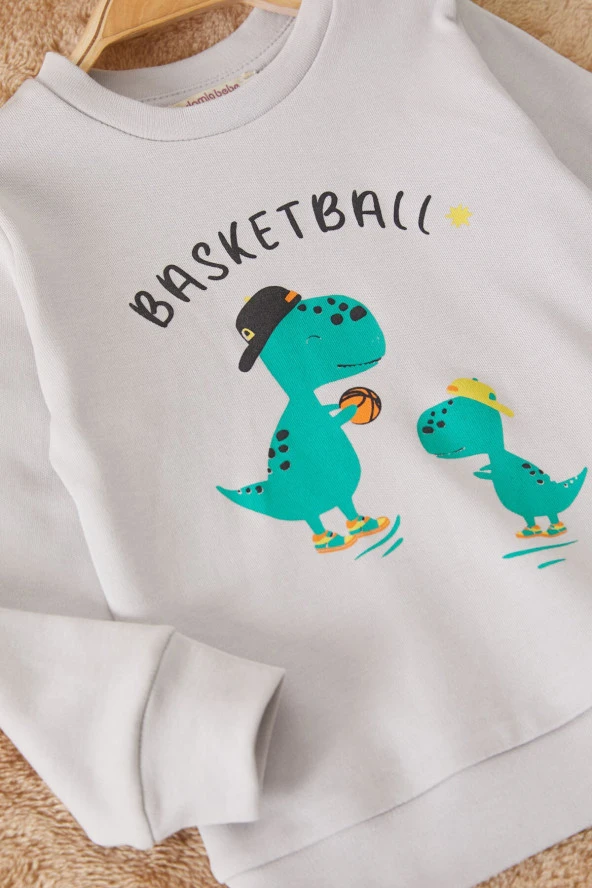 Füme Dinozor Baskılı Basketball Yazılı Erkek Bebek Takım 17539 - 3