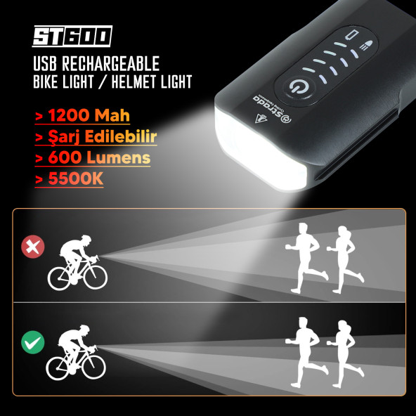 Strada St-600 Çift Yönlü Lityum Şarj Edilebilir Far - 2