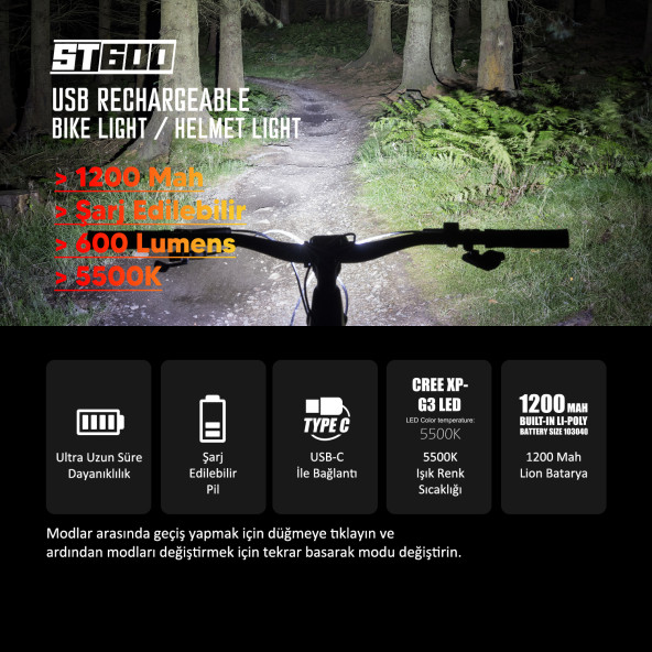 Strada St-600 Çift Yönlü Lityum Şarj Edilebilir Far - 4