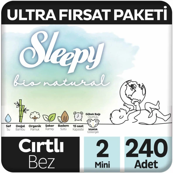 Sleepy Bio Natural Ultra Fırsat Paketi Bebek Bezi 2 Numara Mini 240 Adet