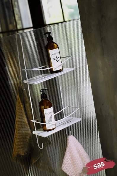 Sas Haus Yapışkanlı Ömür Boyu Paslanmaz Kristal Raf Banyo Düzenleyici Şampuanlık BEYAZ DŞBB ürün görseli