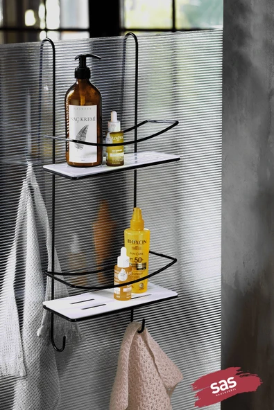 Sas Haus Yapışkanlı Ömür Boyu Paslanmaz Kristal Raf Banyo Düzenleyici Şampuanlık SİYAH-BEYAZ DŞKSB ürün görseli