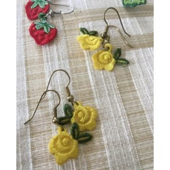 Sarı Gül Nakış Küpe - 2