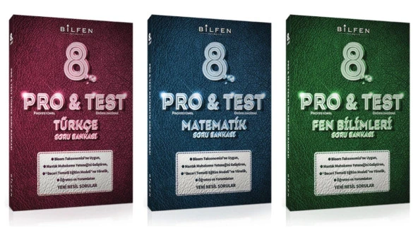 BİLFEN PRO&TEST 8. Sınıf Türkçe - Matematik ve Fen Bilimleri Soru Bankası (3 Kitap) ürün görseli 1