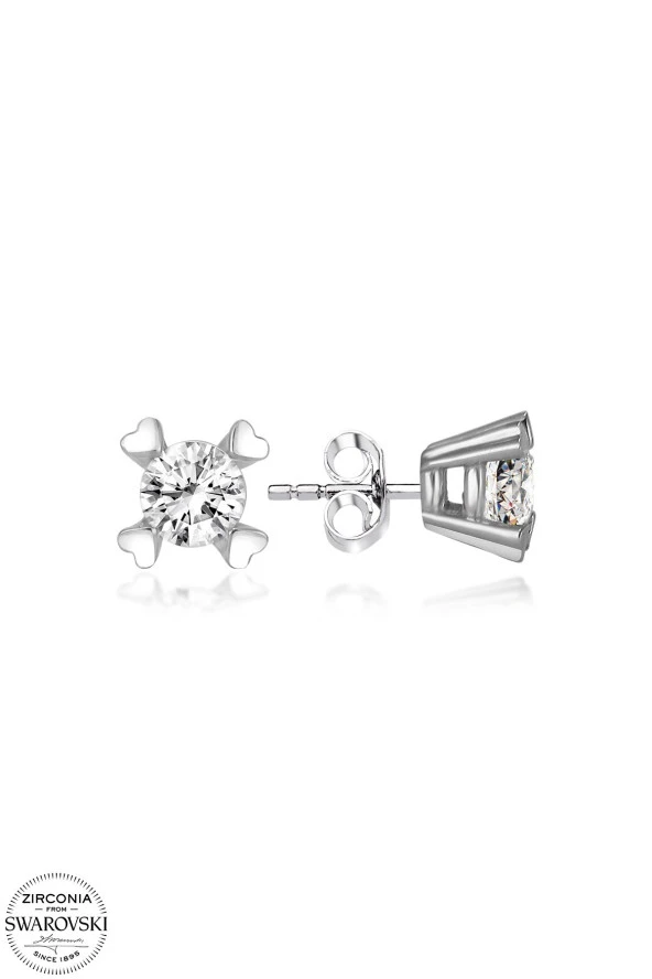 Swarovski Zirconia Kadın 0,28 Karat Montür Kalp Gümüş Küpe