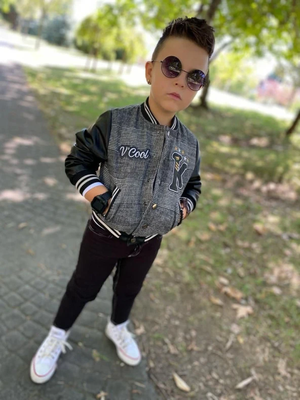 uğurböceğiçocuk Çıtçıt Düğmeli Deri Detay Kolej Mont 2'li Erkek Takım - 4