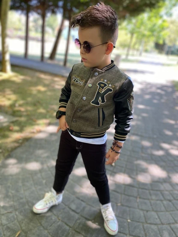 uğurböceğiçocuk Çıtçıt Düğmeli Deri Detay Kolej Mont 2'li Erkek Takım - 6