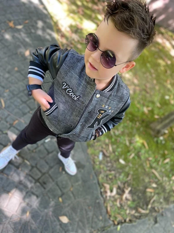uğurböceğiçocuk Çıtçıt Düğmeli Deri Detay Kolej Mont 2'li Erkek Takım - 8