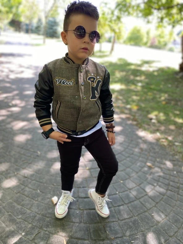 uğurböceğiçocuk Çıtçıt Düğmeli Deri Detay Kolej Mont 2'li Erkek Takım - 9