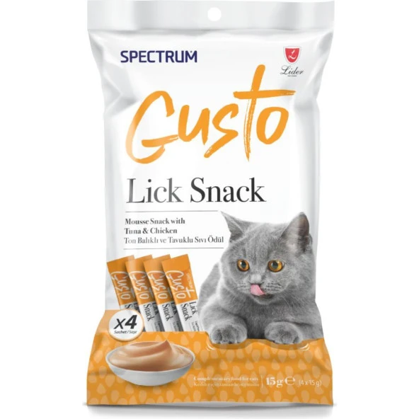 Spectrum Gusto Lick Snack Ton Balığı ve Tavuklu Sıvı Kedi Ödül Maması 4 Adet x 15 Gr