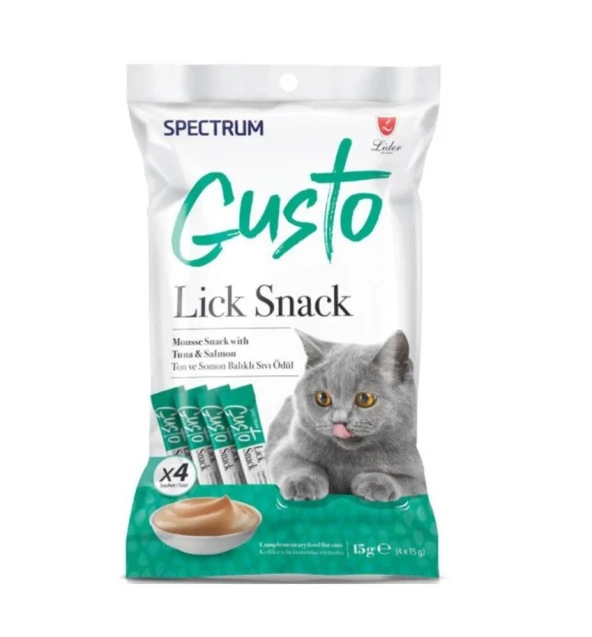 Spectrum Gusto Lick Snack Ton Balığı Ve Somon Sıvı Kedi Ödül Maması 4  Adet x15 Gr