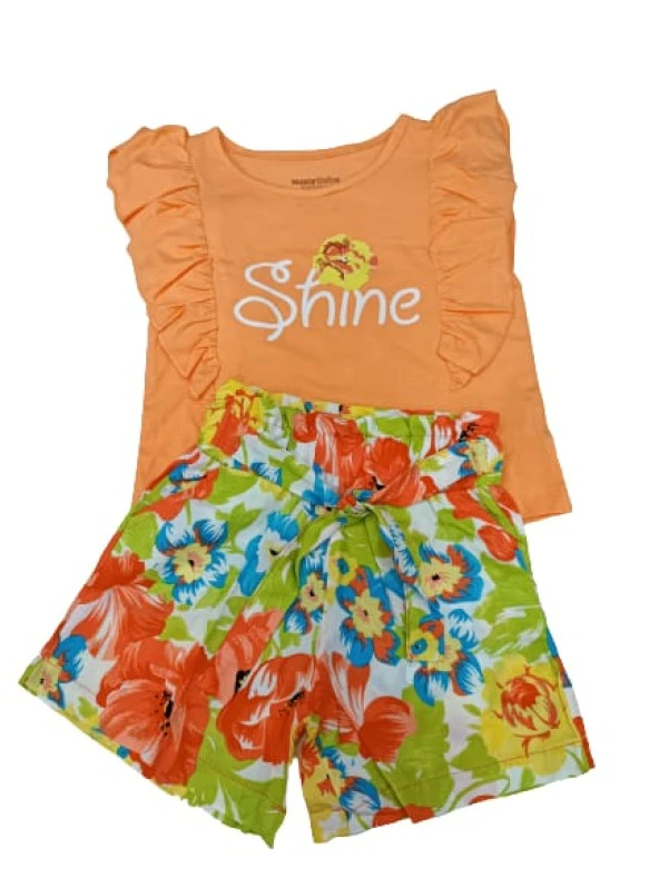 Nazar Baby Shine Yazılı Çiçek Baskılı Şortlu Kız Takım23232 - 4