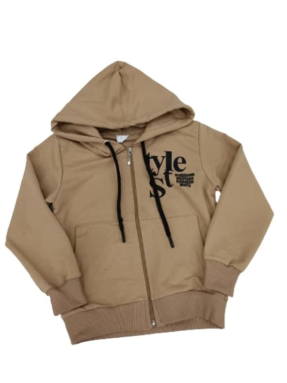 Cicoz Kız Penye Kapşonlu Fermuarlı Style Baskılı  Hırka 228 - 2