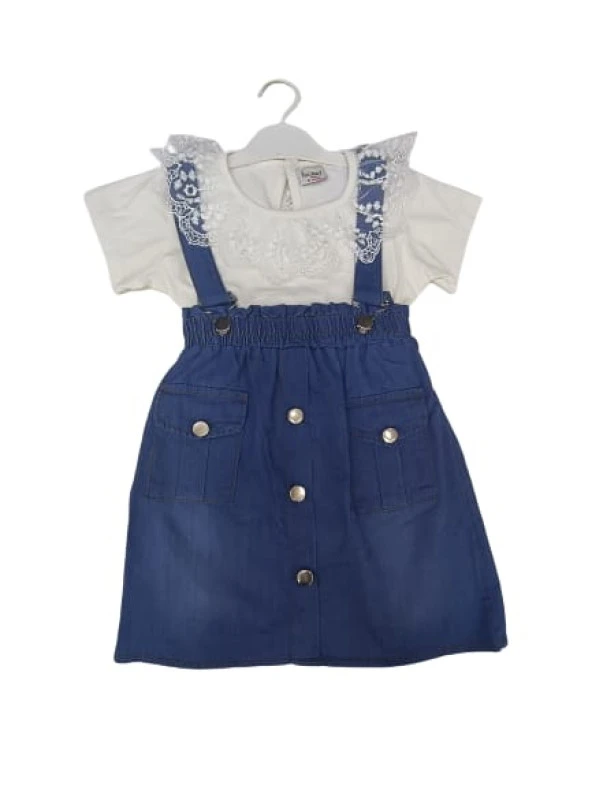 İncilay Kız Salopet Güpürlü Kız Elbise0802