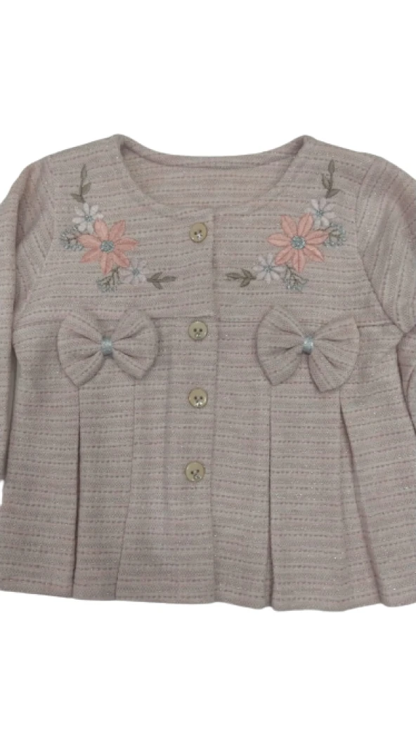 uğurböceğiçocuk Kız Bebek 3'lü Takım Fiyonklu Hırka Simli Kumaş 319 - 3