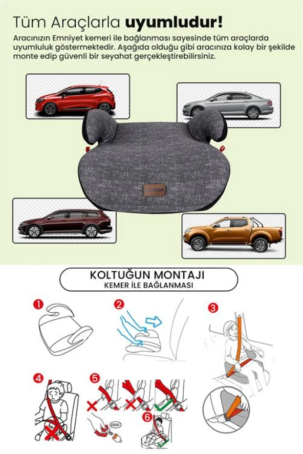 Babydoor Motto 15-36 KG Yükseltici Oto Koltuğu Ultra Comfort Yükseltici - Siyah - 8