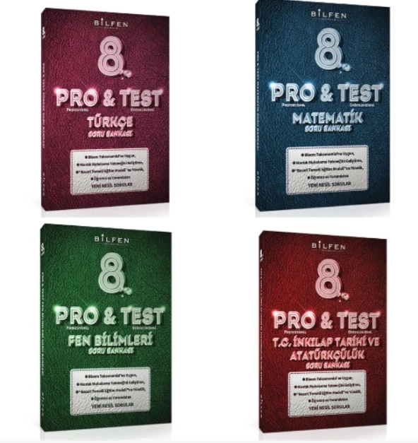 BİLFEN PRO&TEST 8. Sınıf Türkçe - Matematik ve Fen Bilimleri ve İnkilap Soru Bankası ( 4 Kitap) ürün görseli 1