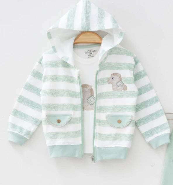 Aziz Bebe 3220 Anımal Desenli Kapşonlu 3lü Takım Bebek Üçlü Takım - 8