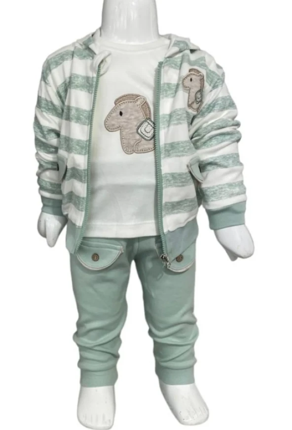 Aziz Bebe 3220 Anımal Desenli Kapşonlu 3lü Takım Bebek Üçlü Takım - 2