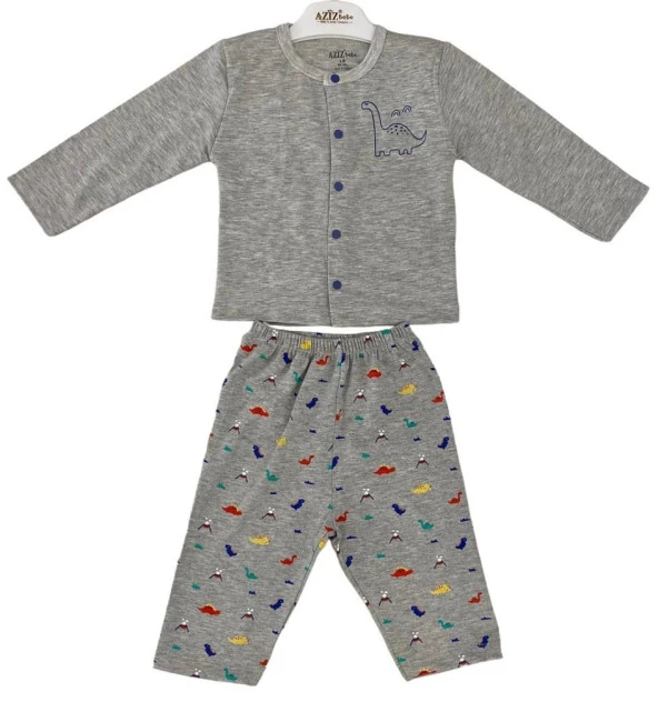 Aziz Bebe Çıtçıtlı Dinazor Desenli Pijama Takım9473
