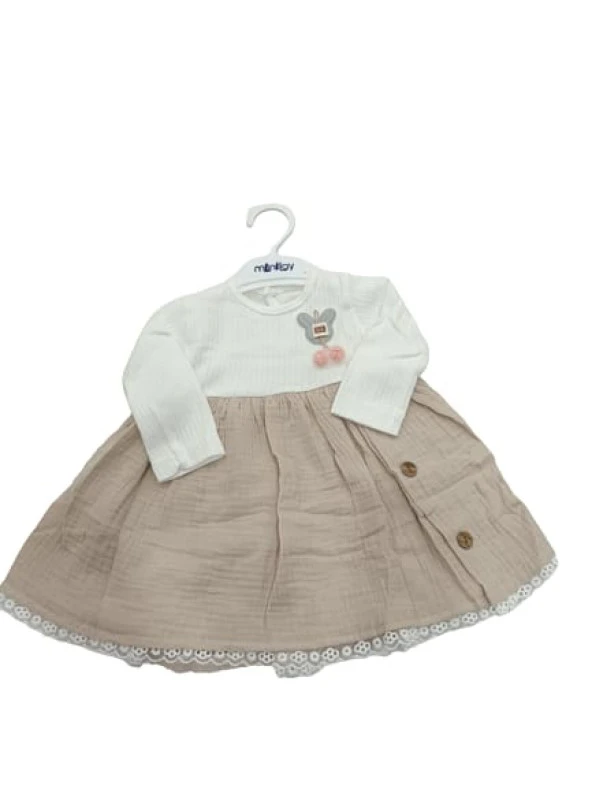 Minilay 1119 Muslin Düğmeli Kız Elbise - 3