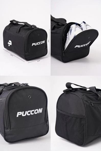 Puccon Siyah Ayakkabı Bölmeli Omuz Askılı Spor, Fitness ve Seyahat Çantası - 5