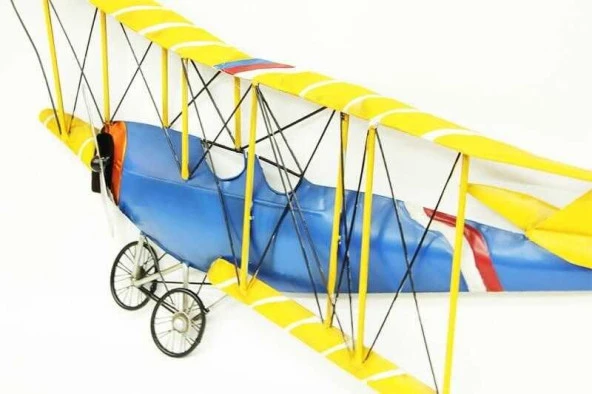 Uçak Pano Sarı Mavi Vintage Dekoratif Ev Ofis Hediyelik