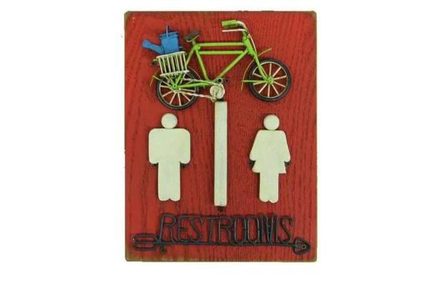 Tabela WC Bisiklet Figürlü Vintage Kapı Yazısı Hediyelik