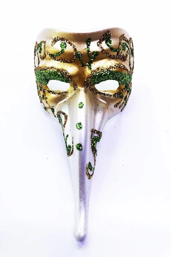 Yeşil Renk İşlemeli Seramik Malzemeden İmal Venedik Uzun Maske Magnet (1243)