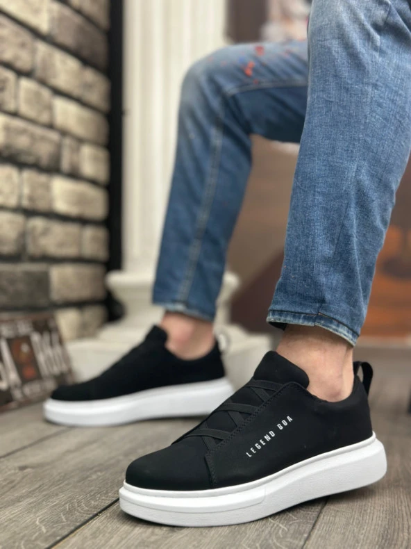 BA0134 BOA Kalın Yüksek Taban Çapraz Bant Siyah Beyaz Erkek Ayakkabı - Resim 2