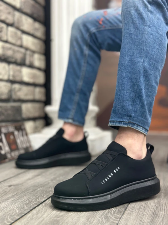 BA0134 BOA Kalın Yüksek Taban Çapraz Bant Siyah Erkek Ayakkabı - 2