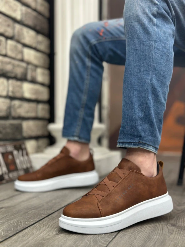 BA0134 BOA Kalın Yüksek Taban Çapraz Bant Taba Beyaz Erkek Ayakkabı - Resim 2