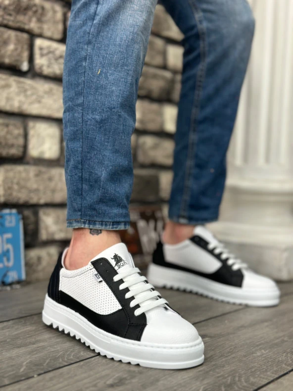 BA0323 BOA Kalın Tırtık Yüksek Taban Beyaz Siyah Bağcıklı Spor Erkek Ayakkabı ürün görseli 1