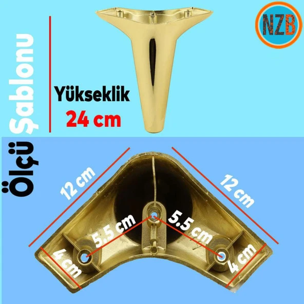 Mobilya Kanepe Sehpa Puf TV Ünitesi Baza Koltuk Ayağı Gold Altın Renk 24 cm Ayak - Resim 3