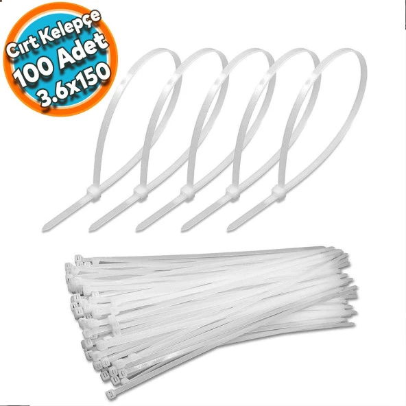 Cırt Kelepçe Plastik Bağ Beyaz Renk Kablo Zip Bağı Çok Amaçlı Bağlama 3.6x150 mm 100 lü Paket