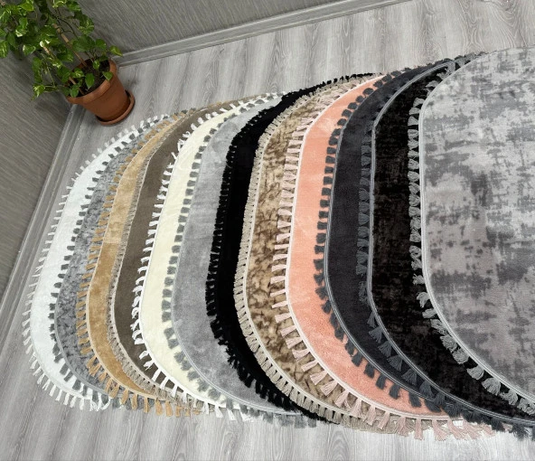 My Evilla Modern Dekoratif Kaymaz Taban Rabbit Oval Örgü Saçaklı - 3