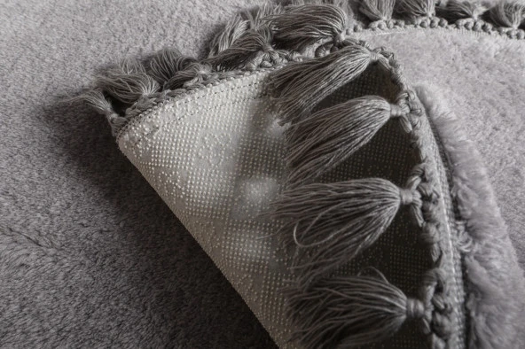 My Evilla Modern Dekoratif Kaymaz Taban Rabbit Oval Örgü Saçaklı - 11