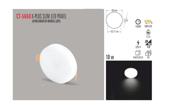 CT-5660 10W/6400K X-PLUS SLIM LED PANEL(BEYAZ-6ADET) CATA