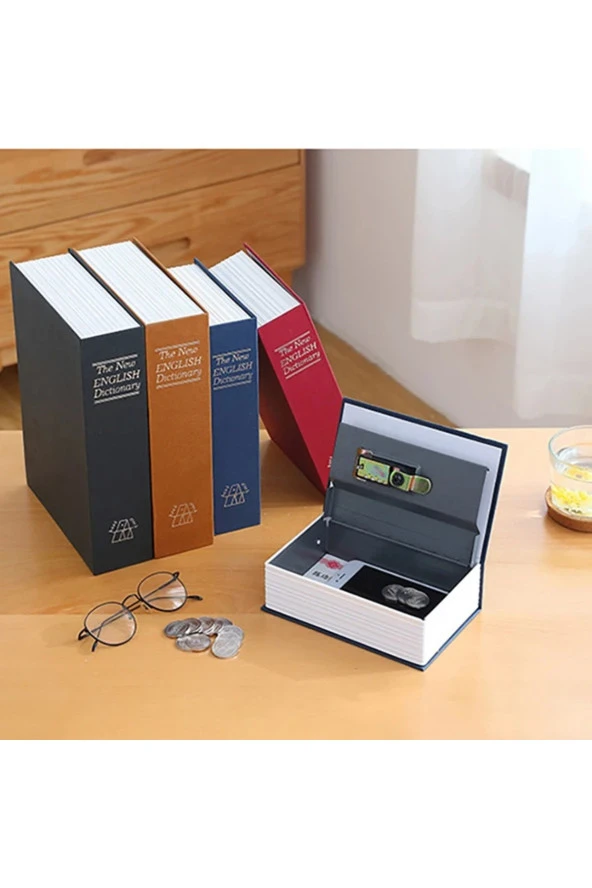 TechTic  Gizli Kasa Hırsız Kilitli Sözlük Görünümlü 18cm Kasa Kitap Para Kumbara Güvenli – Lacivert