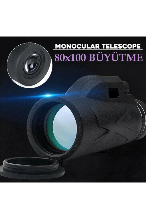 TechTic  80x100 Dürbün Ultra Zoom Tek Göz Monoküler Kara Teleskobu Telefon Tutucu Tripot Kamp - 2